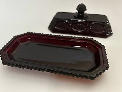 Vintage Avon Ruby Red Butter Dish 1876 Cape Cod Collection Covered Lid • $18