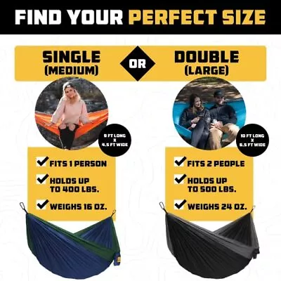 Wise Owl Outfitters Camping Hammock - Double Sized Indoor & Outdoor Ha • £19.70