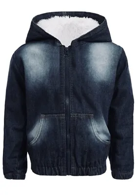 £7.99 • Buy Boys  Denim Hooded Jacket By Gee Jay Faux Fur Lining 3/4 Years Warm Lined Hood