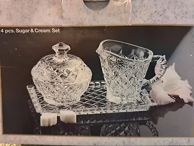 Vintage Bohemian 24% Lead Crystal Cream & Sugar Set With Matching Tray In Box  • $17.50