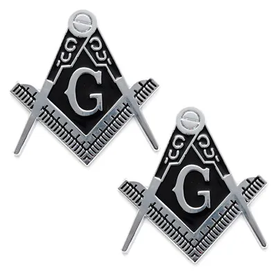 2x Car Fender Silver Black Masonic Emblem Metal 3D Trim Badge Sticker Universal • $15.09