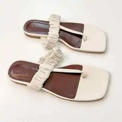 $138 • Buy Staud White Leather Ruffle Strap Sandal Size 40