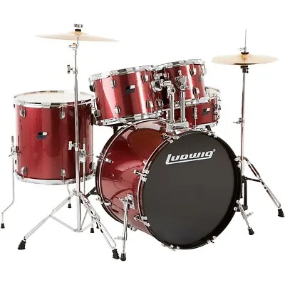 Ludwig Backbeat Complete 5-Piece Drum Set W/Hardware Cymbals Wine Red Sparkle • $499