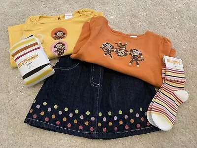 Gymboree Fall For Monkeys Top Skirt Tights Socks Yellow Orange Denim Size 2-3T • $25.68