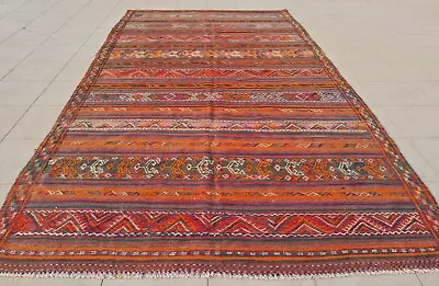 Authentic Hand Knotted Vintage Flat Weave Kilim Kilm Wool Area Rug 9.7 X 5.1 Ft • $85