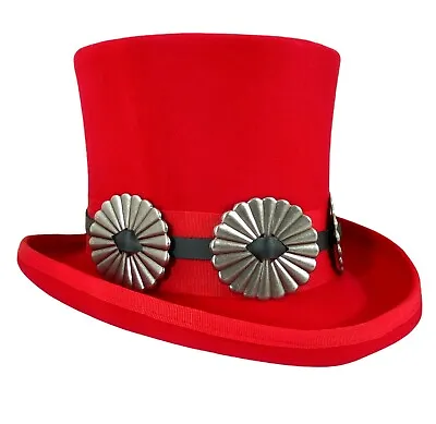  Top Hat Red Wool Concho Band Victorian Steampunk  Slash Mad Hatter USA  • $67