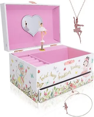 Music Box - Ballerina Jewelry Box For Girls And Boys W/Matching Necklace • $41.10