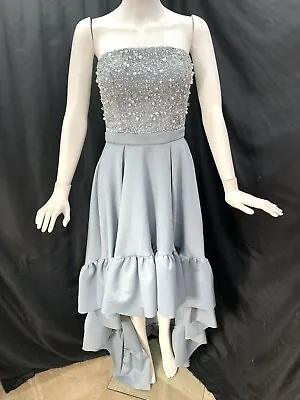 £24.28 • Buy Asos Gray Beaded Pearl Hi Low Dipped Hem Embellished Dress Sz 4 Ruffle Tall