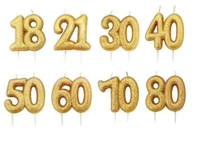 Gold Glitter  Joint Age Number Candles Happy Birthday Cake Topper Celebration • £3.49