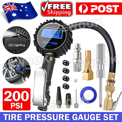 LED Digital Tyre Inflator Car Air Pressure Tire Gauge PSI Hose A Car Motorcycle • $24.95