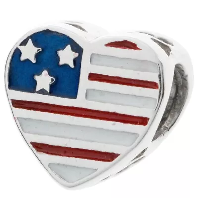 Antique Sterling Silver Heart Flag Military Mom Enamel Bead For European Charm • $19.58