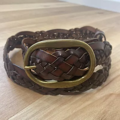 J. Crew Men's Braided Brown Leather Belt Brass Buckle Size 38/40 • $25