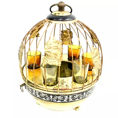Mid Century Brass Musical Bird Cage Galleon Ship Shot Glass Plays  How Dry I Am  • $34