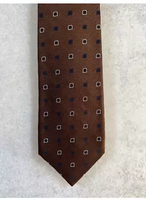 Isaia Neck Tie Brown Cotton & Silk Pattern Classic Width 3.5  7 Fold Italy • $64.50