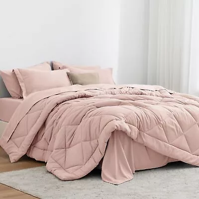 Queen Comforter Set Pink 7 Pieces Queen Bed In A Bag All Season Queen Bedding... • $59.75