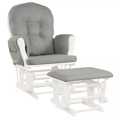 Baby Nursery Relax Rocker Rocking Chair Glider &Ottoman Set W/Cushion Light Grey • $205.99