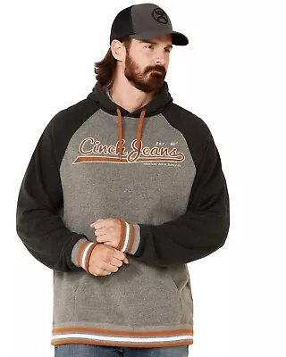 Cinch Men's Vintage Logo Raglan Hooded Sweatshirt  Grey Large • $37.92