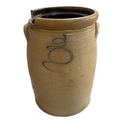 $150 • Buy Antique Stone Butter Churn Crock Two Handles - Broken Top - No Wooden Pieces