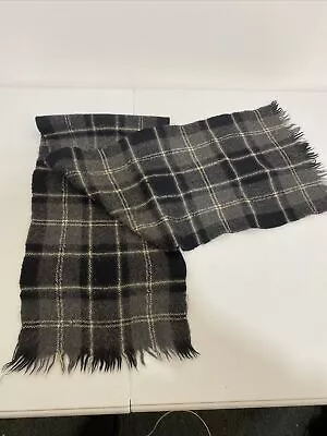 Vintage Wool Scarf Plaid Check Gray Black 43”x 10” • $14.99