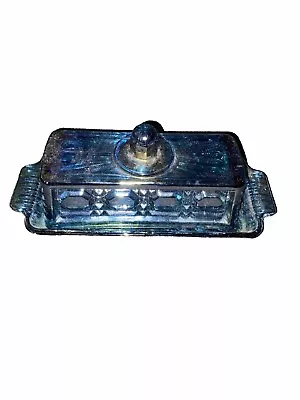 Vintage Indiana Glass Windsor Blue Carnival Iridescent Butter Dish With Lid. L • $29.95