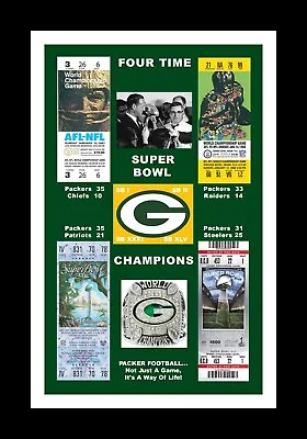 GREEN BAY PACKERS MATTED PHOTO OF ALL 4 SUPER BOWl TICKETS SB 1/2/31/45  • $17.95