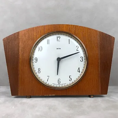 $54.99 • Buy Vintage Smiths Great Britain Mechanical Hand Wind Wooden Desk Mantel Clock Works