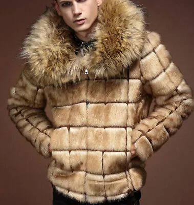 Men's Fur Large Fur Collar Fur Winter Casual Mink Short Coats Plus Velvet Jacket • $107.05