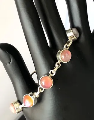 Vintage Pink Moonstone Sterling Silver Bracelet  • $36