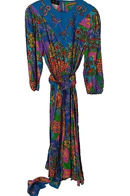 Vintage 1980's Diane Freis 100% Silk Midi Dress M/L A-107 • $97.50