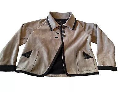 UBU Taupe And Black Trimmed Jacket Size Medium 2 Pockets Asymmetric 3 Button • $14