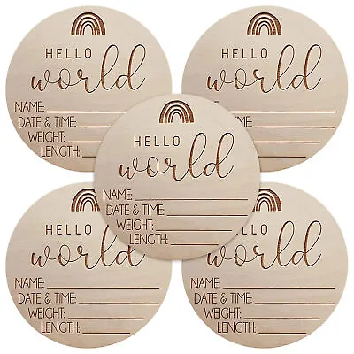 5x Newborn Announcement Sign Wooden Baby Arrival Sign 4 In Hello World Name Sign • $15.09