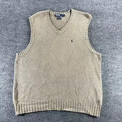 Vintage Ralph Lauren Mens Sweater Large Brown Cotton V Neck Knit Pullover Vest • $24.99