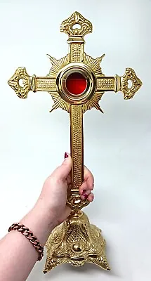 High Polished Brass Cross Monstrance Reliquary For Catholic Church Or Home 16 In • $249.99