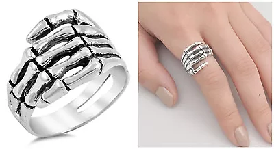 Sterling Silver 925 LADIES MENS HAND SKELETON BIKER DESIGN RING 17MM SIZES 7-14* • $24.73