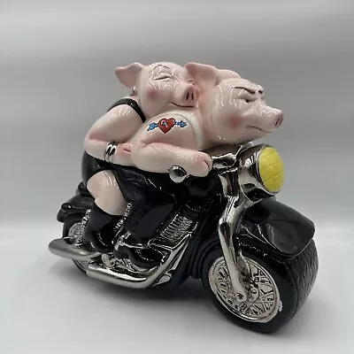 BIKER HOGS Pigs Riding Motorcycle Cookie Jar By CLAY ART San Francisco Harley • $57.61