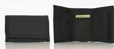 Plain Black Canvas Ripper  Mens Boys Wallet With Detachable Chain - 8008 • £6.99