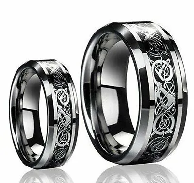 Men Or Women Tungsten Carbide LOYAL CELTIC KNOT DRAGON Wedding Band Ring SET • $22.46
