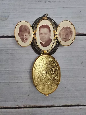 Vintage Four Way Spring Action Photo Locket Pendant - Brass - Rare • $49.99