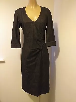 Miss Sixty Y2k Black Denim Wiggle Dress UK 12 V Neck 3/4 Slv 39” L Excellent • $30.31