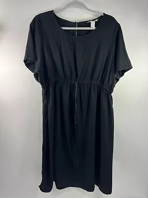 H&M Black Maternity Dress Womens Size XL Tie Waist Short Sleeves Lightweight • $24.95