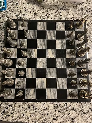 Metal Chess Set With Marble / Stone ? Chess Board • $75