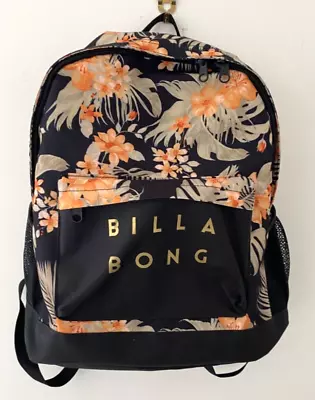 BILLABONG Black Orange Floral Print Medium Backpack Bag • $60