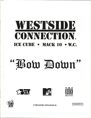 Ice Cube WESTSIDE CONNECTION Rare Bow PROMO TRADE AD Poster For Down CD Mack 10 • $24.99