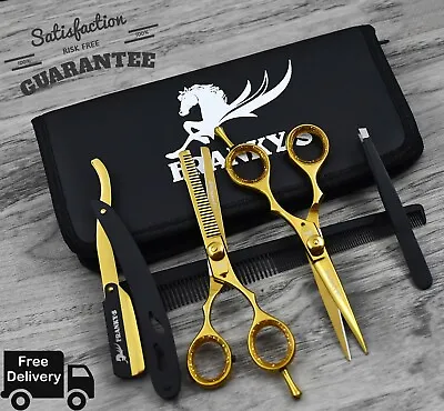 5.5  New Professional Barber Hairdressing Scissors Set Gold Edition & Razor Kit • $25.67