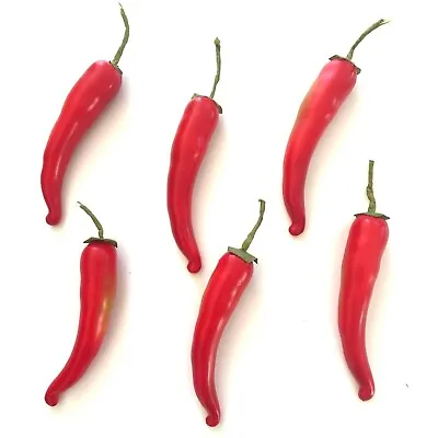 £6.99 • Buy Pack Of 6 Artificial Red Chillies 14cm - Chili Pepper Decorations Chilli