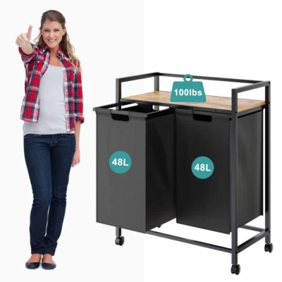 $59.98 • Buy Laundry Sorter Cart Laundry Hamper Sorter With Heavy Duty Rolling Wheels ，Black