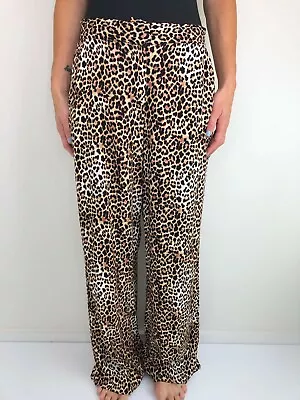 Decjuba Womens Pants Size Med Animal Leopard Print Wide Leg Pockets High Waist • $59