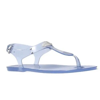 NEW  Michael Kors MK Plate Jelly Flat Buckle Up Sandals Clear PVC Dark Chambray • $55