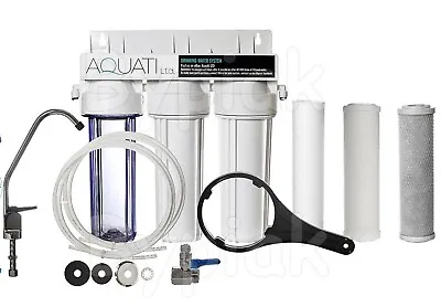 3 Stage Undersink Ceramic Drinking Water Filter Sytsem Tap Kit + Accessories • £25.90