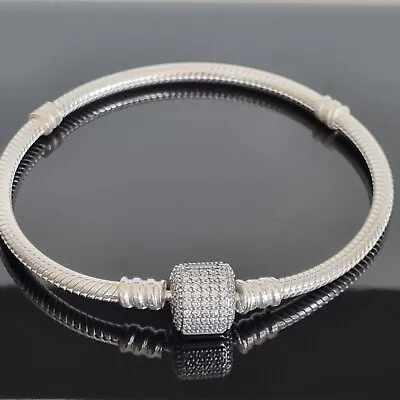 $64 • Buy Pandora Sparkling Pave Barrel Clasp Moments 18cm Charm Bracelet 590723 Free Post